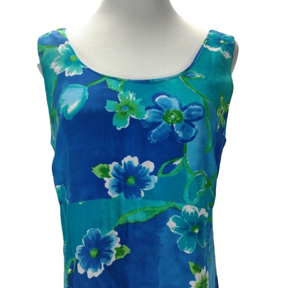Vintage 90s Big Hed Mini Tank Dress Size L Blue Floral Rayon Empire Waist A Line - Picture 5 of 10
